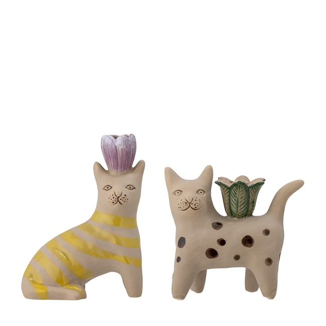 Bougeoirs en grès (Lot de 2) MAMIE Couleur multicolore <span itemprop=