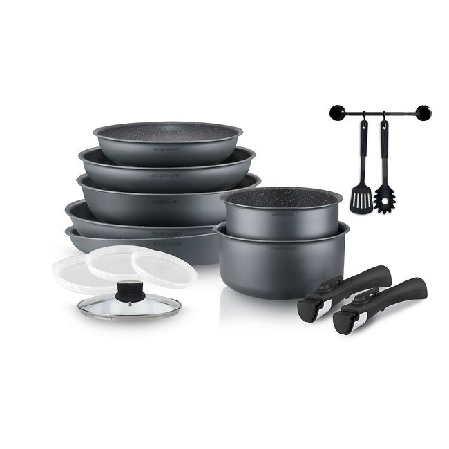 Batterie de cuisine 15 pièces en aluminium anthracite <span itemprop=