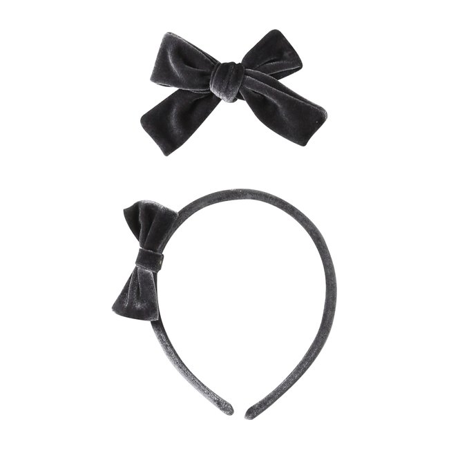 Ensemble serre-tête et chouchou en velours anthracite <span itemprop=