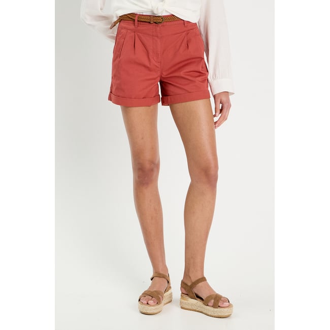 Short chino ceinturé vieux rose <span itemprop=