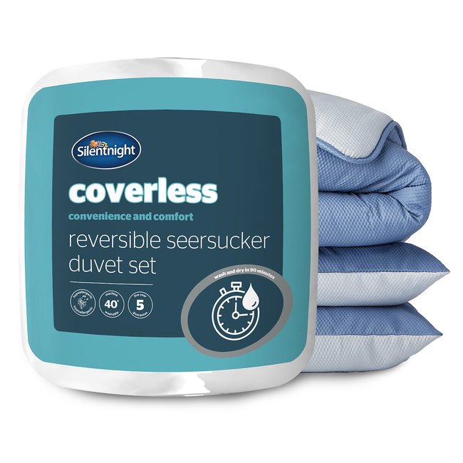 Seersucker Coverless 10.5 Tog Duvet and Pillowcase Set, grey/blue, SILENTNIGHT