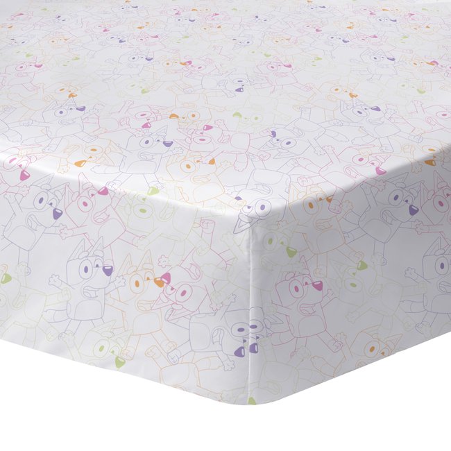 Drap-housse imprimé 100% coton, COLORFUL bleu <span itemprop=