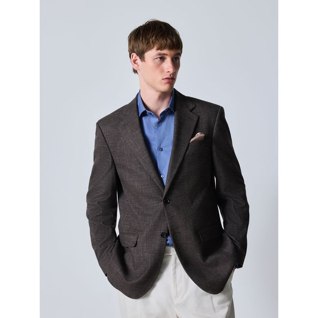 Blazer texturé en laine mélangée marron chocolat <span itemprop=