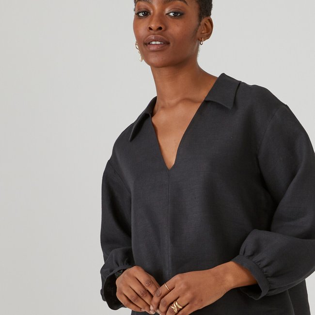 Blouse ample en lin, fabriquée en France noir <span itemprop=