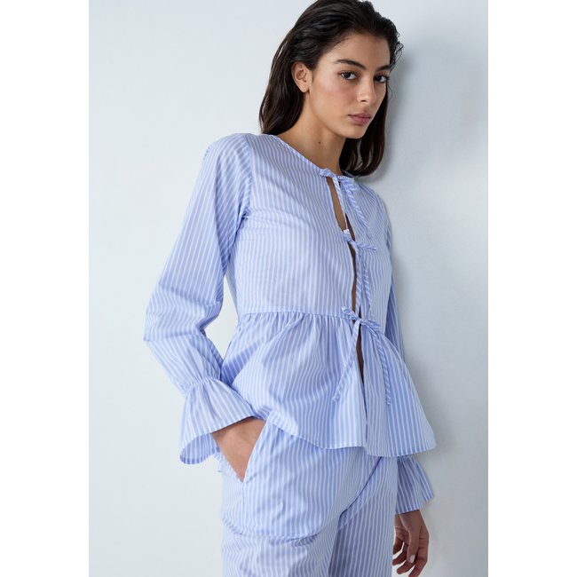 Chemise de pyjama manches longues en coton à rayures à nœuds POPPI - ETAM