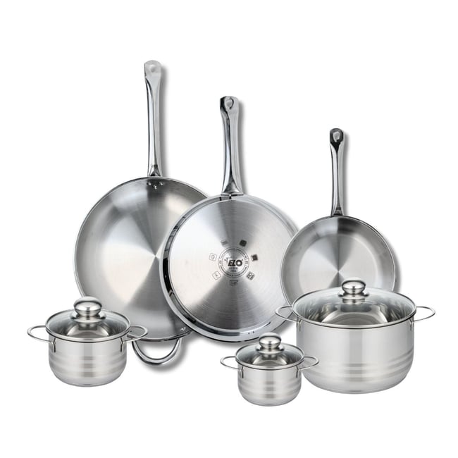 3 poêles 24/28/32cm + 3 faitouts 12/14/20cm PROFI BRILLANT gris <span itemprop=