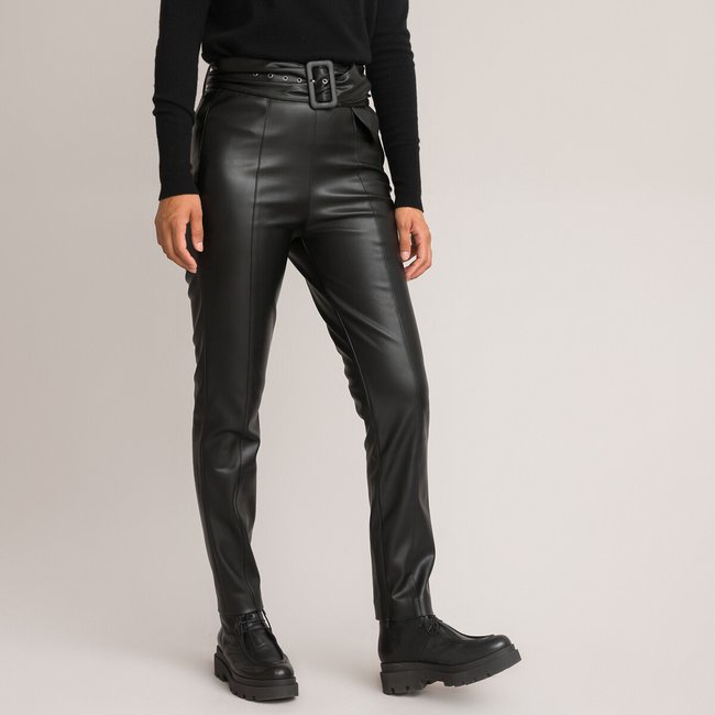 Треггинсы с завышенной талией из искусственной кожи черный LA REDOUTE COLLECTIONS