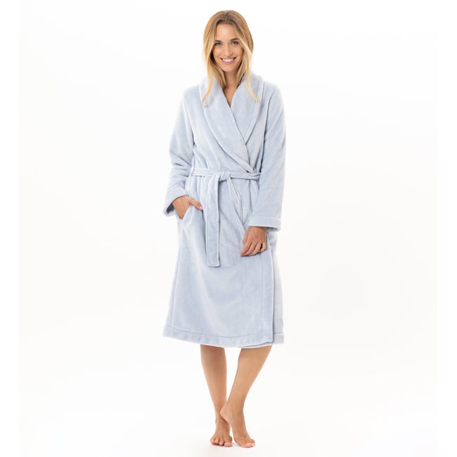 Peignoir croisé en peluche flanelle ESSENTIEL H61B bleu <span itemprop=