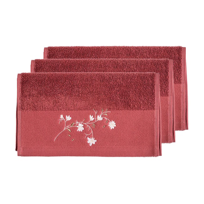 Lot de 3 serviettes invité ELISE terre brulée <span itemprop=
