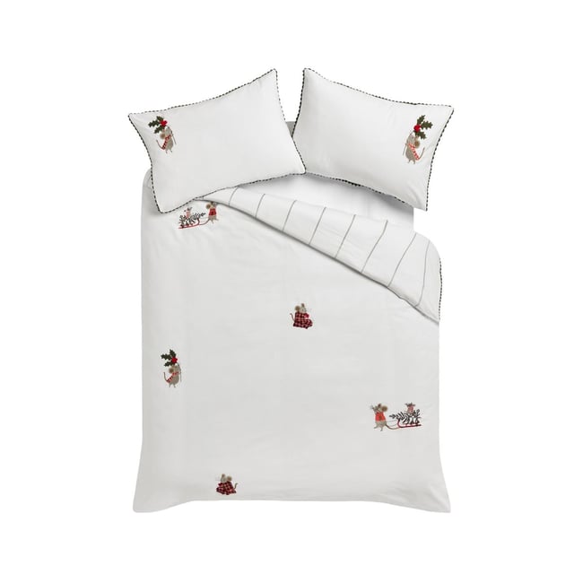 Parure housse de couette forêt tuftée blanc <span itemprop=