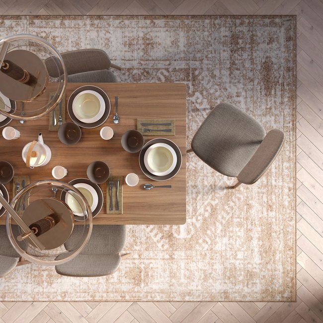 Tapis traditonnel, effet vieilli, OSCAR Couleur beige <span itemprop=