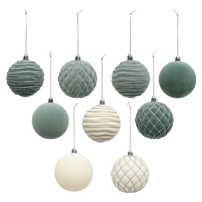 Boule de Noël pailletté vert x9 80mm Couleur vert <span itemprop=