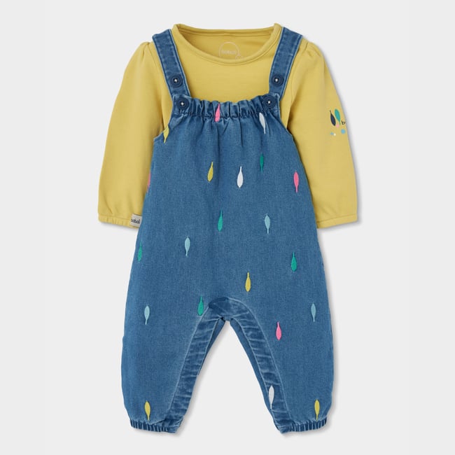 Ensemble bébé imprimé feuilles bleu <span itemprop=