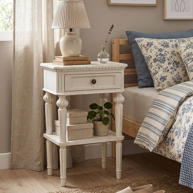 Table de chevet baroque - LEHNA Couleur blanc <span itemprop=