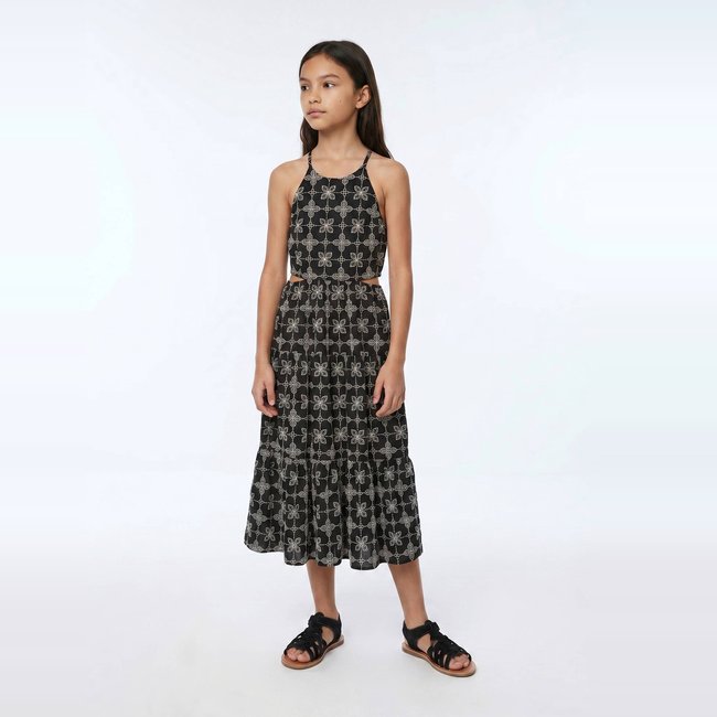 Robe longue unie à bretelles avec découpes à la taille noir <span itemprop=