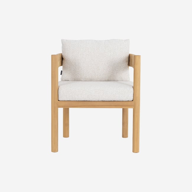 Chaise de jardin en teck massif et tissu imperméable FIGARI blanc cassé <span itemprop=