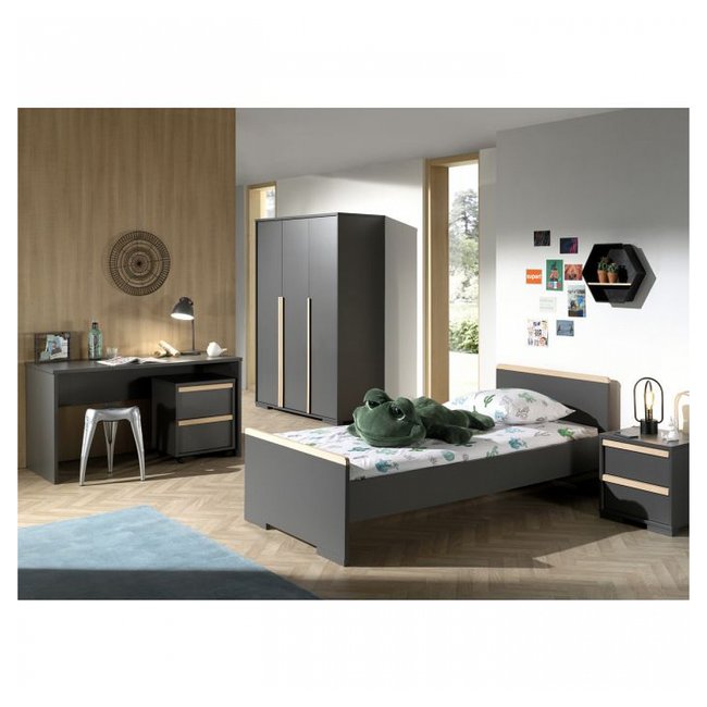 LONDON Lit +Chevet tiroirs + Armoire Portes + Bureau + Caisson de bureau - VIPACK