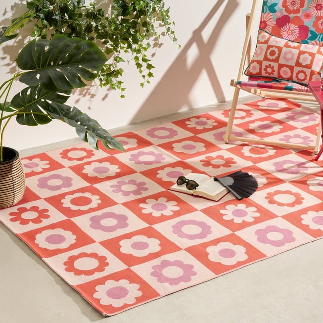 Tapis d'extérieur motif fleurs 160x230cm CHA CHA POP Couleur rose <span itemprop=
