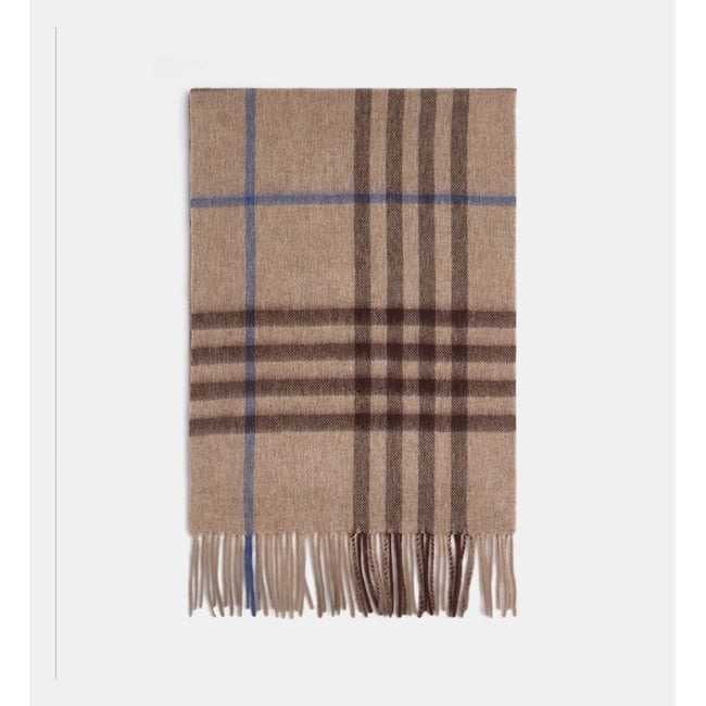 Echarpe brody carreaux et franges en laine beige <span itemprop=