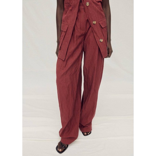 Pantalon de costume froissé wideleg lie de vin <span itemprop=