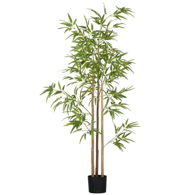 Bambou Artificiel FSOHOI 1,8 M Avec Pot Blanc Haut - Faux Arbre En Soie Réaliste à 5 Troncs Pour Maison, Bureau Et Extérieur