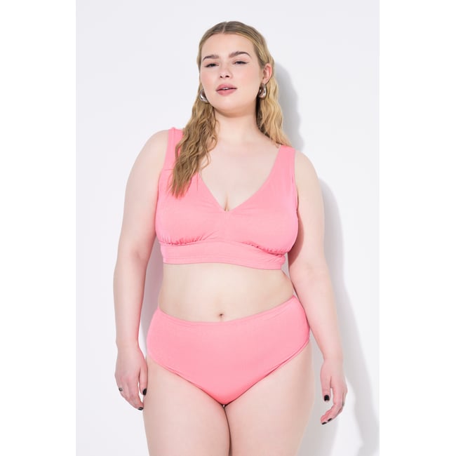 Bas de bikini taille haute, effet pailleté rose <span itemprop=