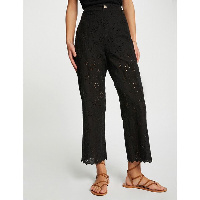 Embroidered Fitted Trousers, black, MORGAN