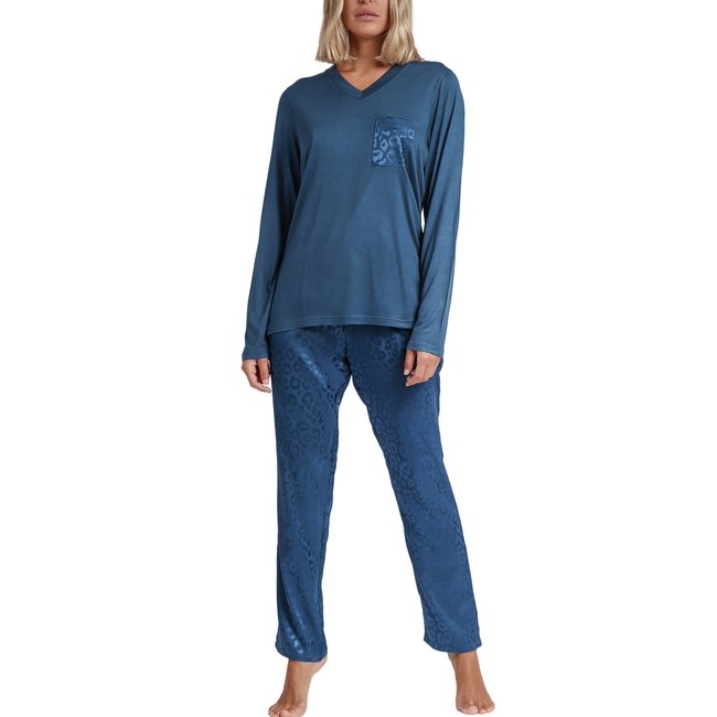 Pyjama pantalon top manches longuesLeopard bleu <span itemprop=