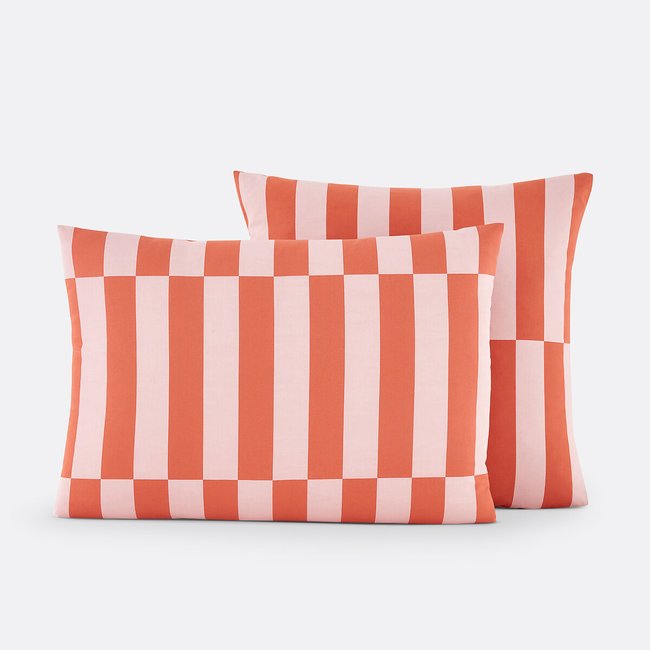 Taie d'oreiller 50% coton recyclé, Tabaka rouge rose/rouge <span itemprop=