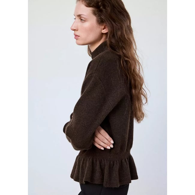 Veste en maille bas froncé chocolat <span itemprop=