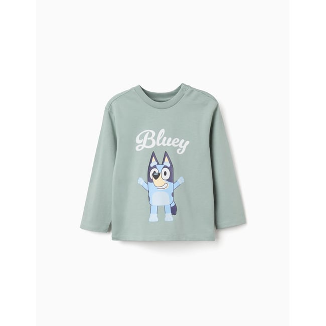 T-shirt en coton à manches longues et imprimé Bluey vert <span itemprop=