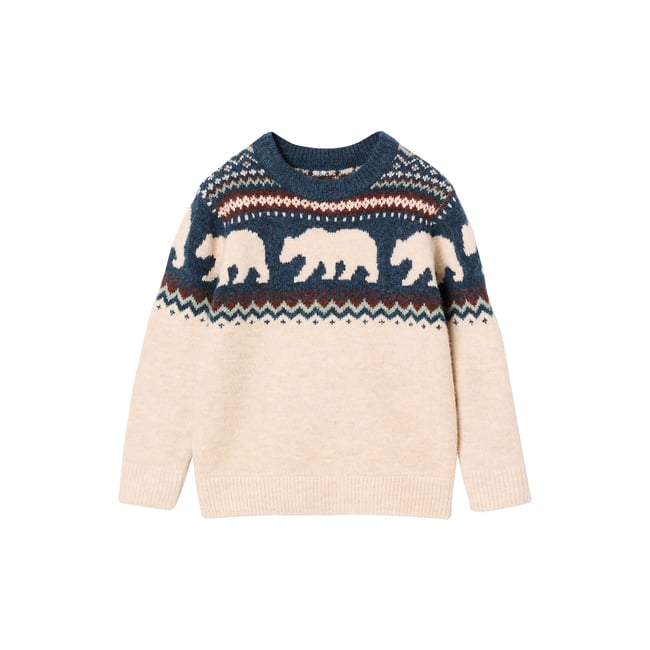 Pull jacquard manches longues blanc chiné <span itemprop=