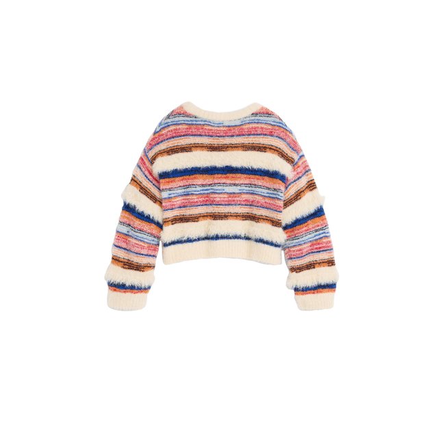 Pull court à rayures beige <span itemprop=