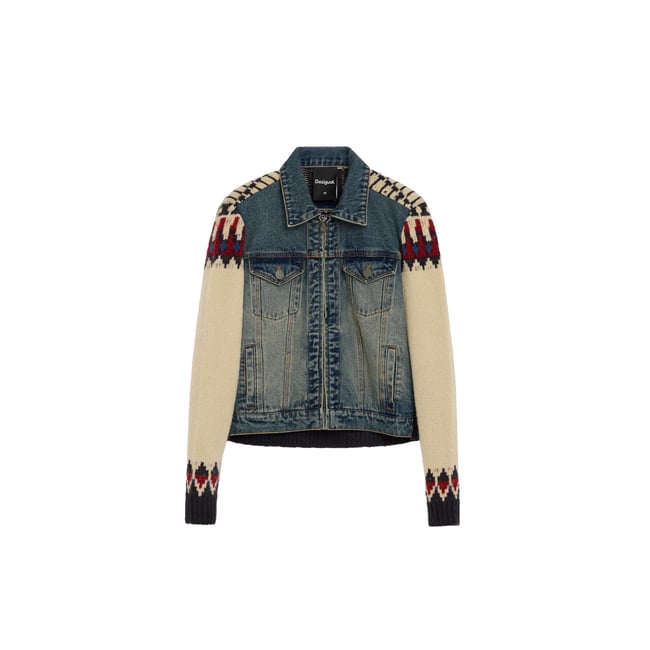 Veste en jean combinée bleu clair <span itemprop=