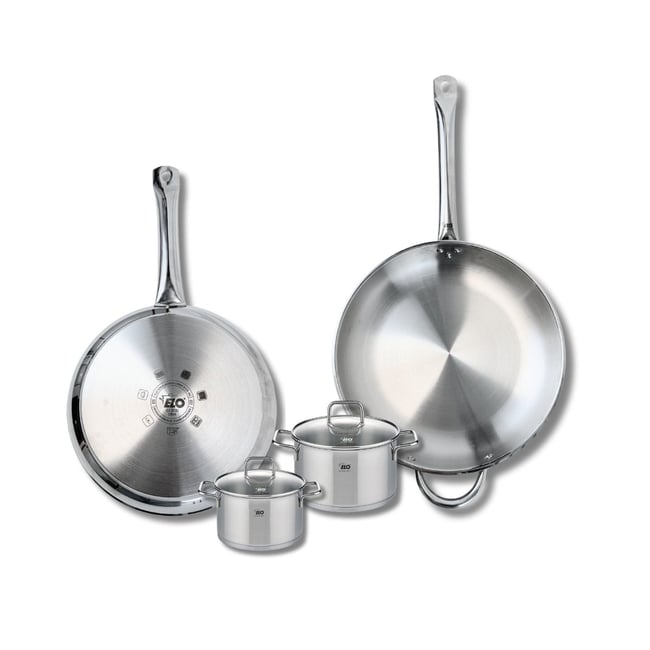 Batterie 2 poêles 28/32cm + 2 faitouts 12/14cm PROFI CITRIN inox <span itemprop=