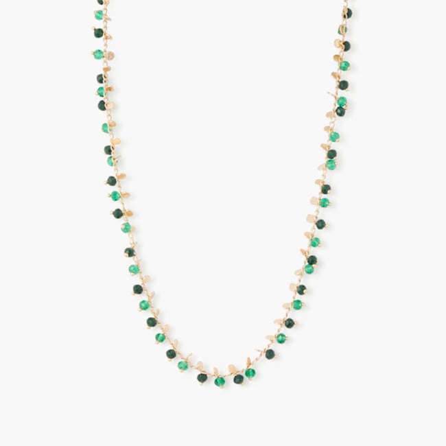 Collier perles à facettes vertes vert <span itemprop=