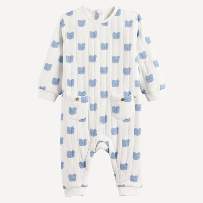 Combinaison longue matelassée, imprimé têtes d'ours ecru <span itemprop=