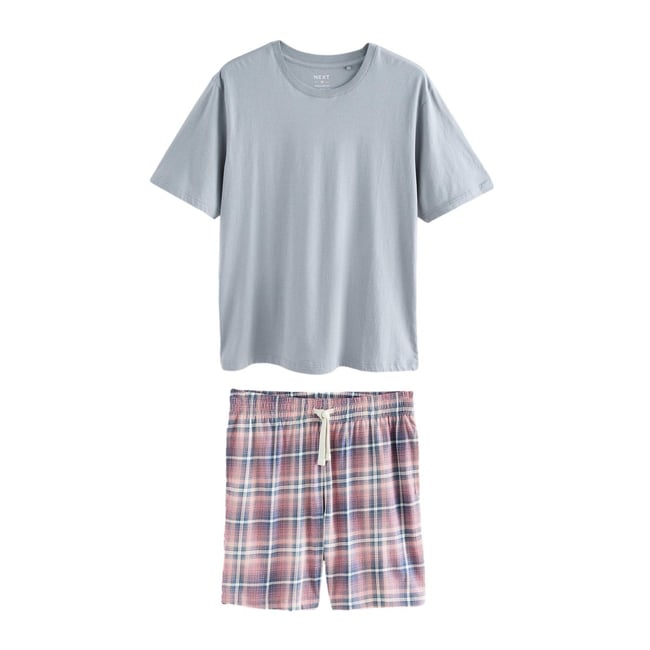Pyjama en jersey manches courtes à carreaux rose/bleu <span itemprop=