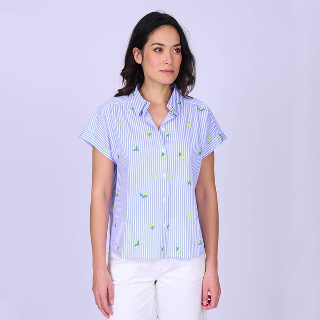 Top rayé brodé bleu <span itemprop=