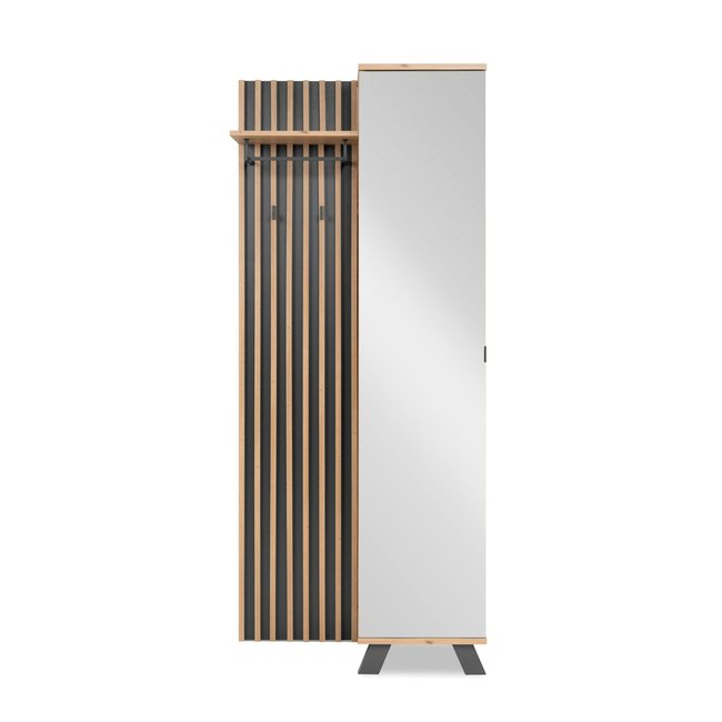 Vestiaire d'entrée moderne 1 porte avec miroir ALVA Couleur bois naturel <span itemprop=