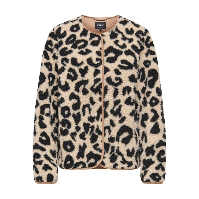 Veste imprimée en sherpa imprimé léopard <span itemprop=