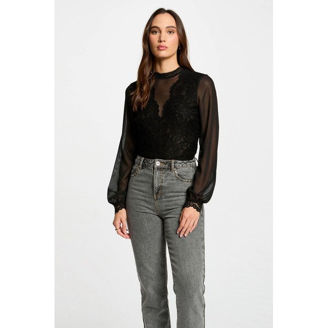 Body manches longues dentelle noir <span itemprop=