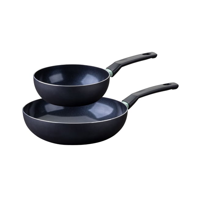 Ensemble de 2 woks de 20 et 28 cm BRANDAO noir|vert <span itemprop=