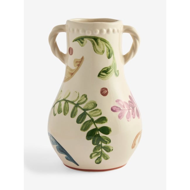 Vase en céramique à anse torsadée Couleur floral multicolore <span itemprop=