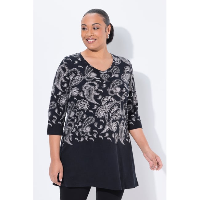 T-shirt long à motif imprimé noir <span itemprop=