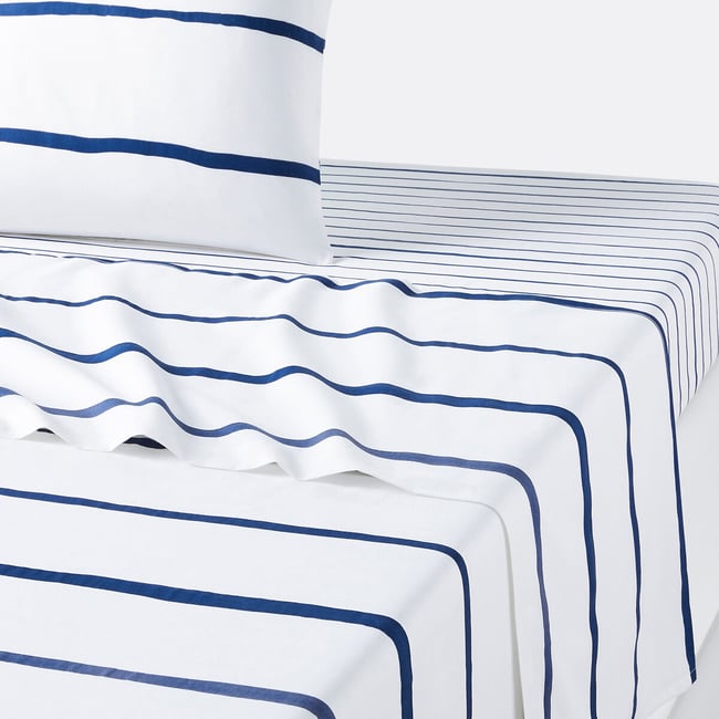 Drap pur coton, Glenans bleu/blanc <span itemprop=