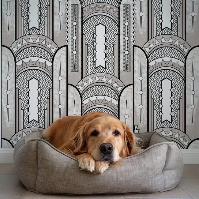 Papier peint art déco à motifs géométriques - 255x260 cm (l x h) Couleur gris <span itemprop=