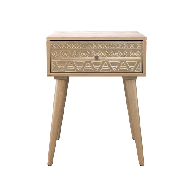 Table de chevet en bois de manguier gravé 1 tiroir - TINY Couleur bois clair <span itemprop=