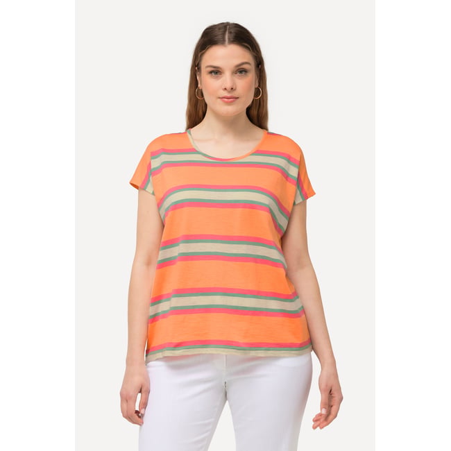 T-shirt oversized à rayures et col rond abricot <span itemprop=