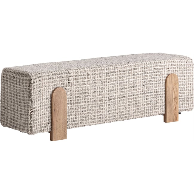 Banquette bout de lit en laine Couleur beige et bois marron <span itemprop=